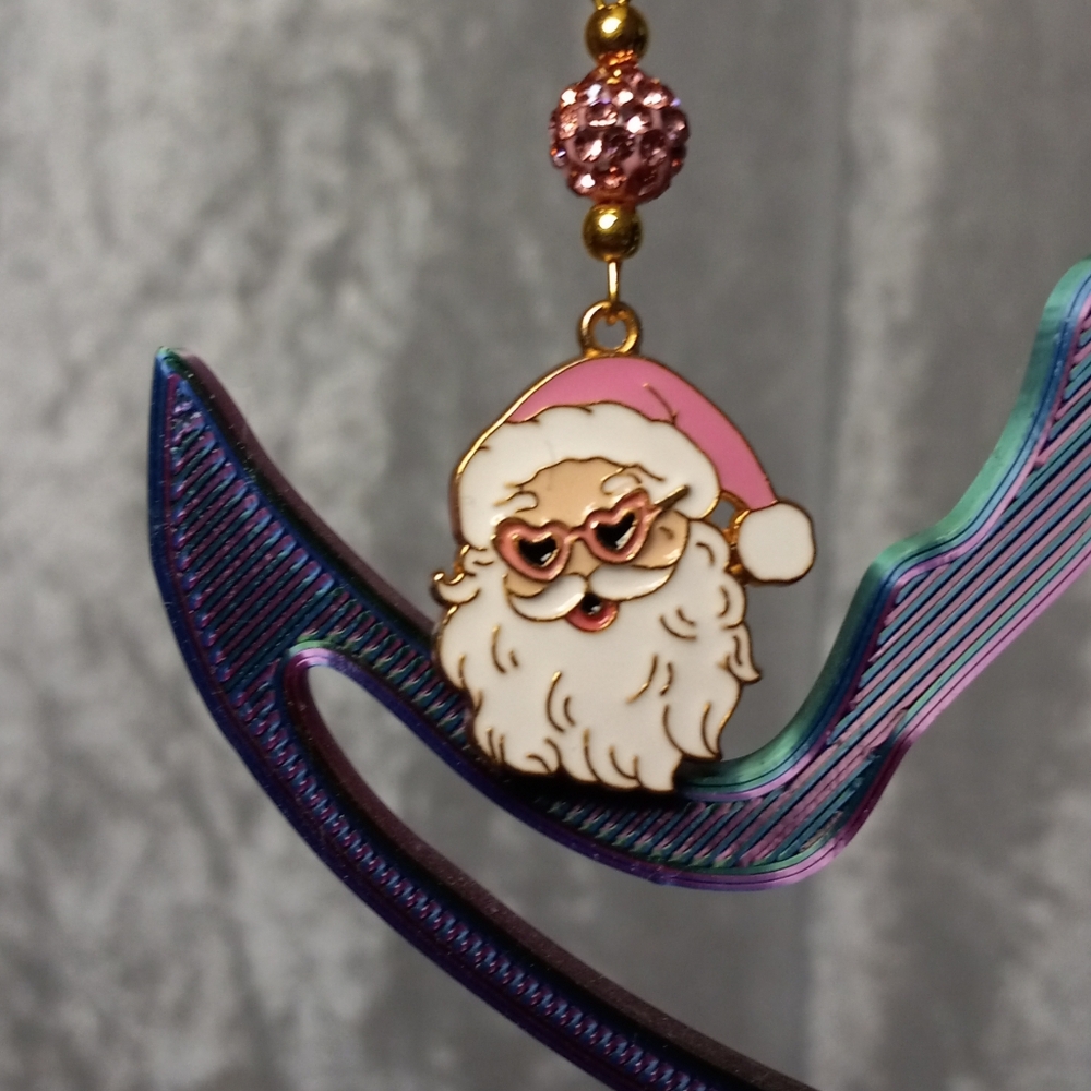 Handmade Pink Santa Earrings Christmas  Pink White